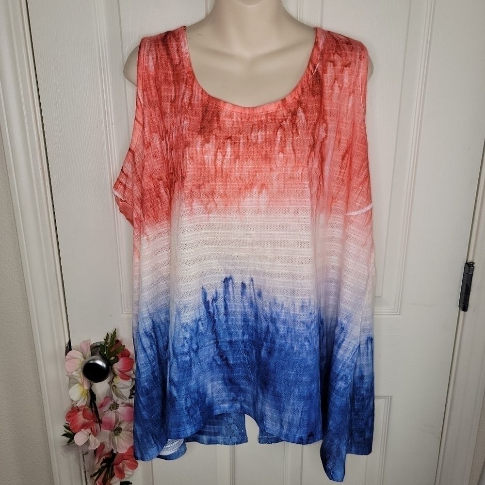 Unity World Wear NWOT boho tie dye lace insert tank top 2x